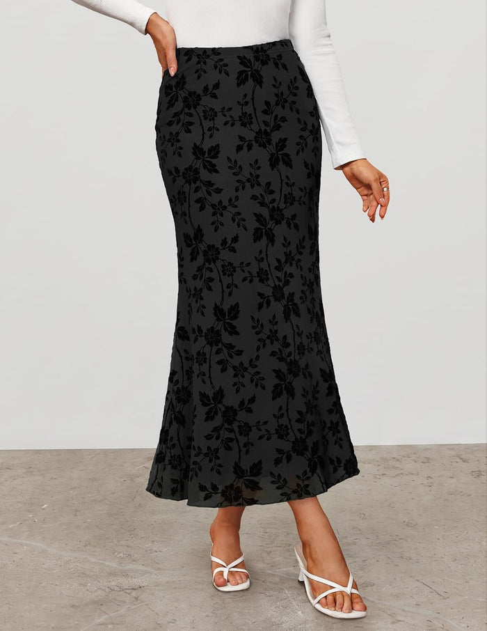 ZESICA Floral Mermaid High Waisted Mesh Maxi Skirts for Women