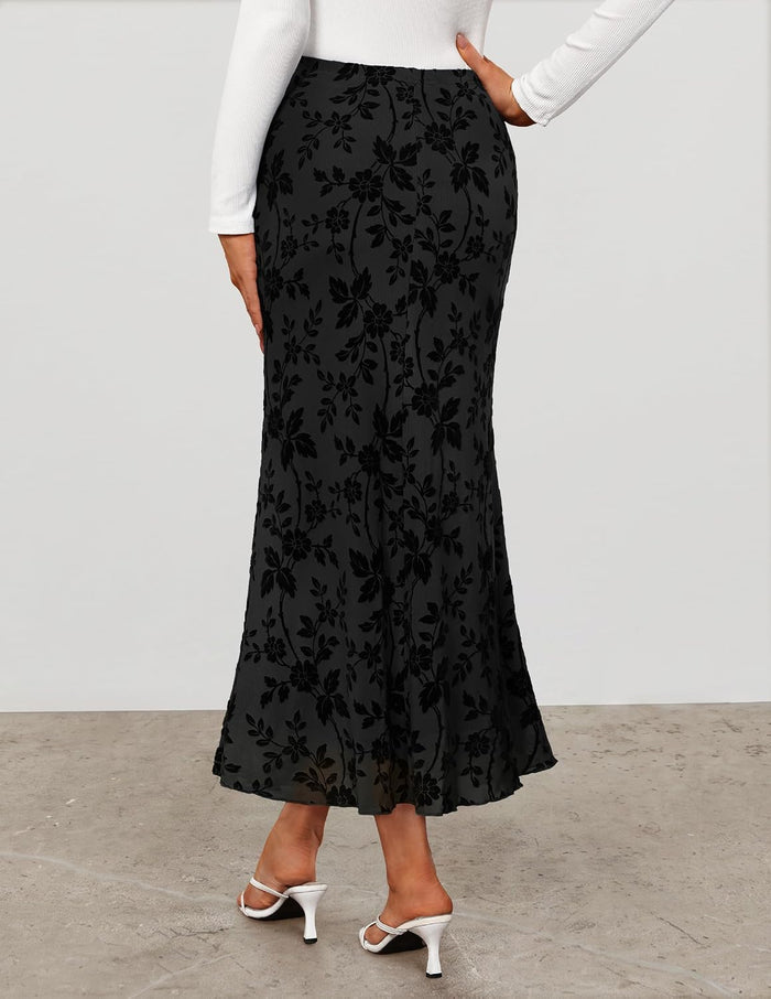 ZESICA Floral Mermaid High Waisted Mesh Maxi Skirts for Women