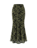 ZESICA Floral Mermaid High Waisted Mesh Maxi Skirts for Women
