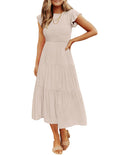 ZESICA Women's 2026 Summer Casual Flutter Short Sleeve Smocked Midi Dress